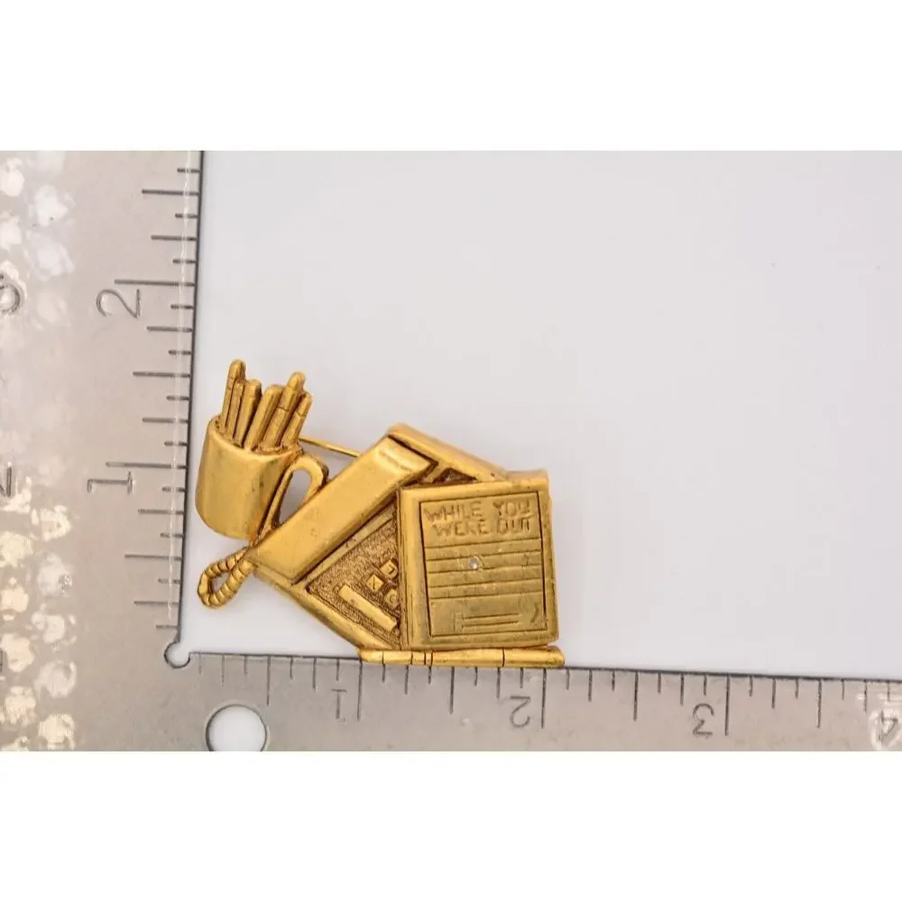 Danecraft Vintage Work Desk Pin Brooch Office Antiqued Gold Heavy Signed BinA15